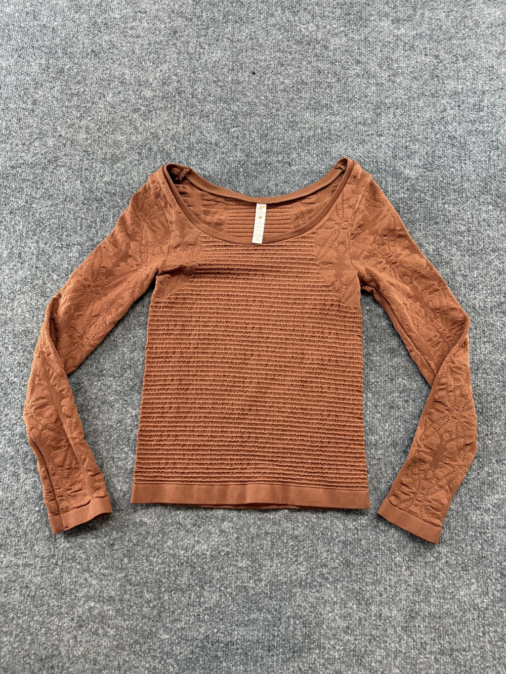 Fornia Shirt Womens M/L Brown Recycled Nylon Spandex Scoop Neck Long Sleeve